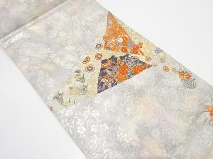 切りばめ風 蝶に牡丹・菖蒲・菊模様織り出し 袋帯